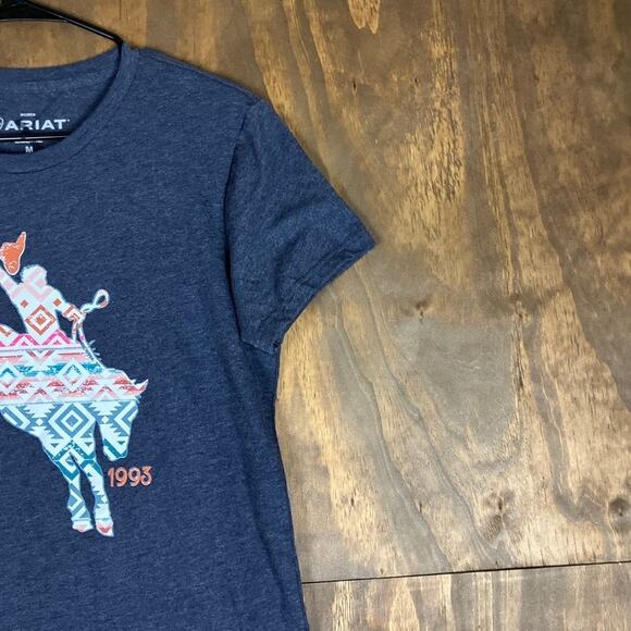 Ariat Womens Shirt Blue Geo Bronc Short Sleeve Cotton Blend Medium - Picture 5 of 11